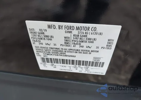 2019 Ford Explorer Xlt z USA, uszkodzony, nr VIN 1FM5K7D87KGB52002